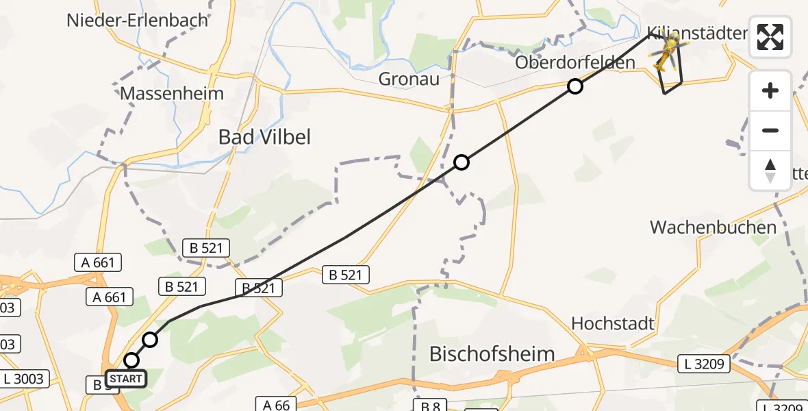 Flugroute Rettungshubschrauber Frankfurt am Main Accident Hospital Ground - Schöneck, 18 Oktober 2026, 07:27