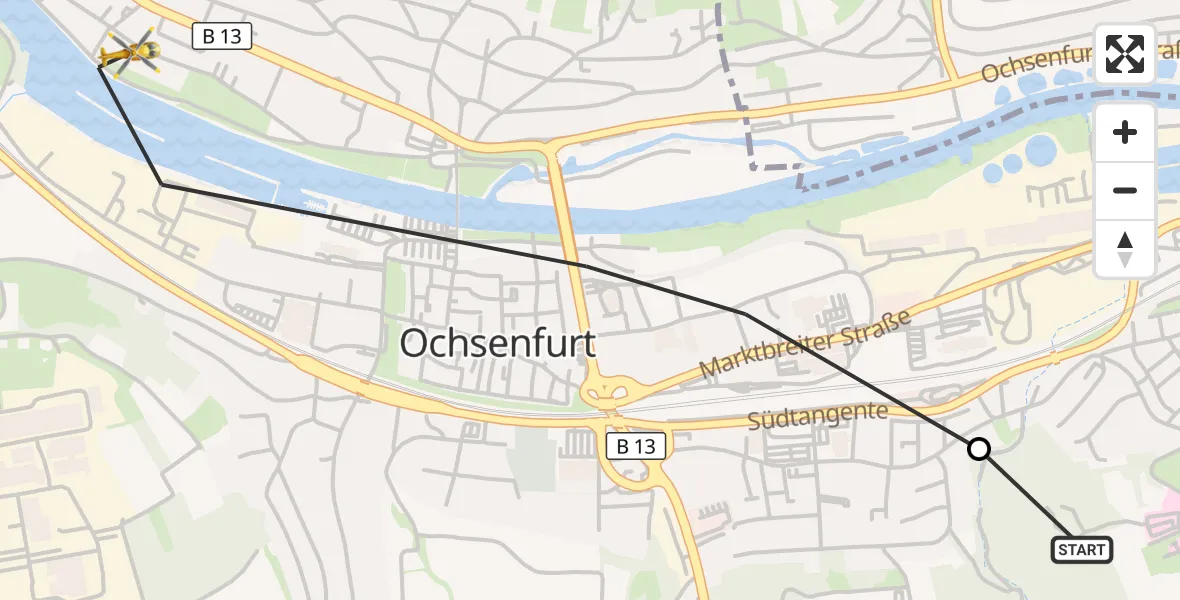 Flugroute Rettungshubschrauber Ochsenfurt Hospital - Ochsenfurt, 18 Oktober 2026, 07:36