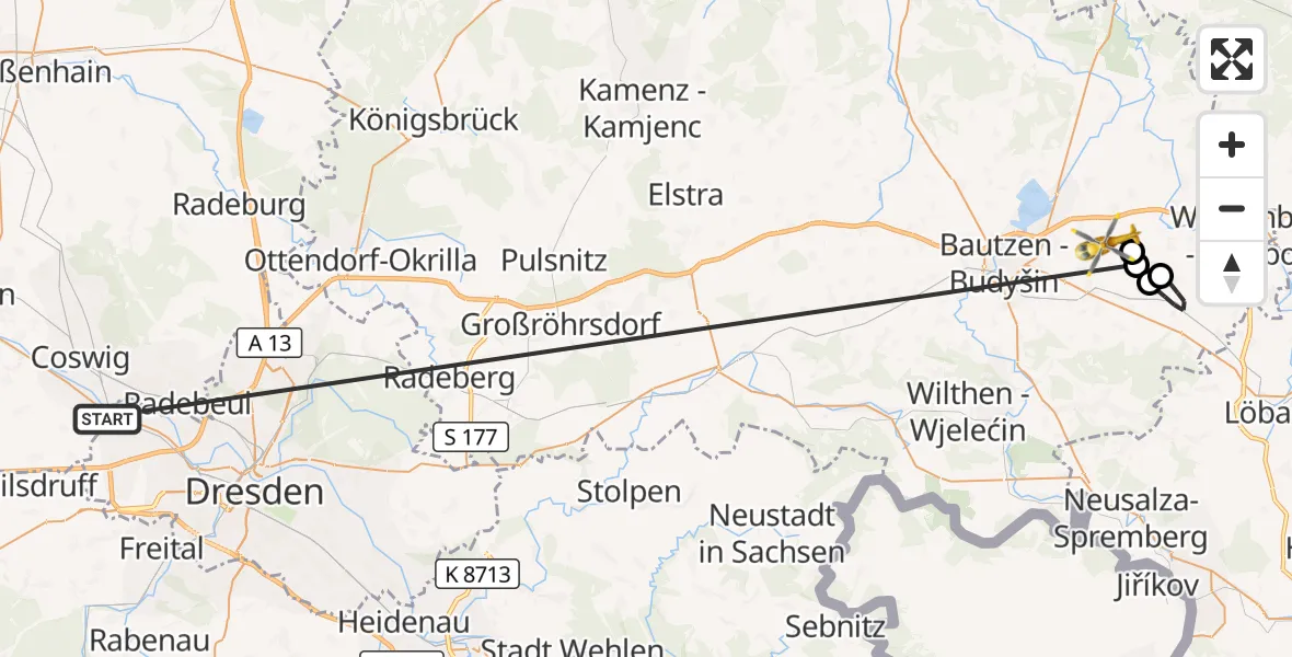 Flugroute Rettungshubschrauber Dresden - Bautzen Flugplatz, 18 Oktober 2026, 08:05