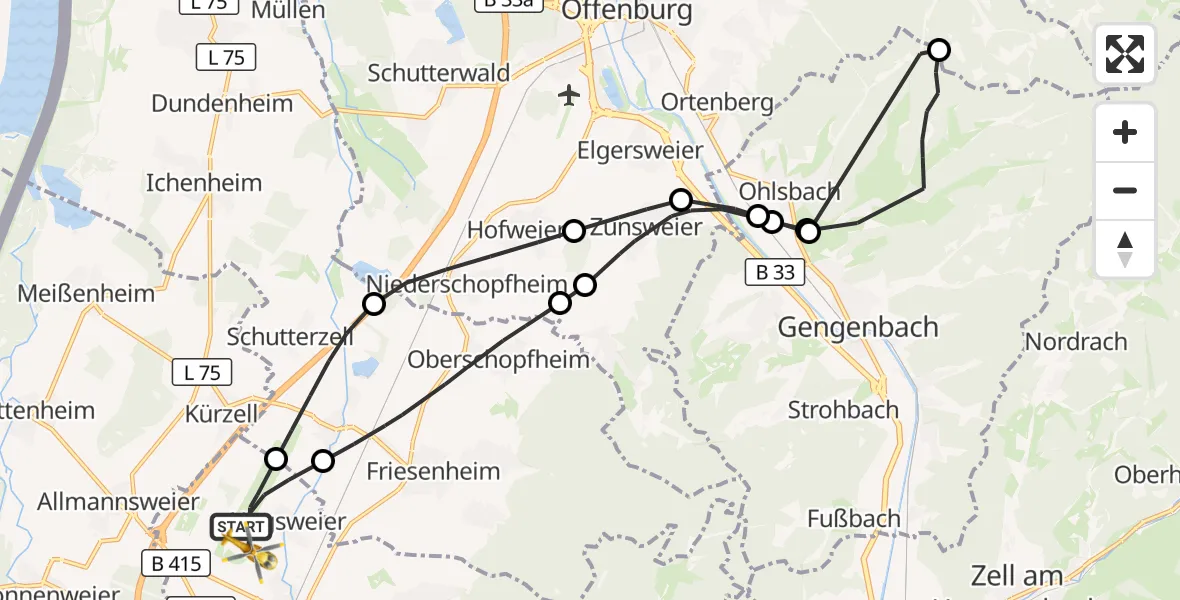 Flugroute Rettungshubschrauber Lahr Flughafen - Lahr Flughafen, 18 Oktober 2026, 08:13