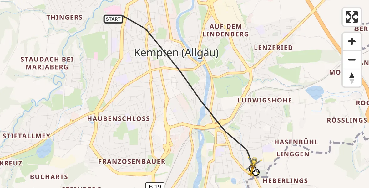 Flugroute Rettungshubschrauber Kempten (Allgäu) - Kempten (Allgäu), 18 Oktober 2026, 08:22