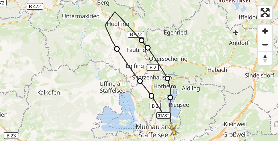 Flugroute Rettungshubschrauber Murnau a.Staffelsee - Murnau a.Staffelsee, 18 Oktober 2026, 08:25