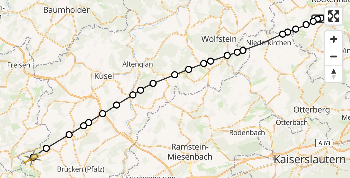 Flugroute Rettungshubschrauber Rockenhausen - Breitenbach, 18 Oktober 2026, 08:34