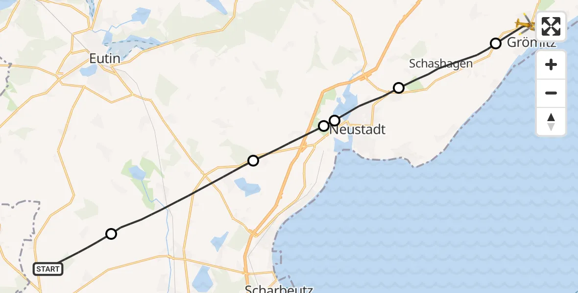 Flugroute Rettungshubschrauber Ahrensbök - Grömitz, 18 Oktober 2026, 08:42