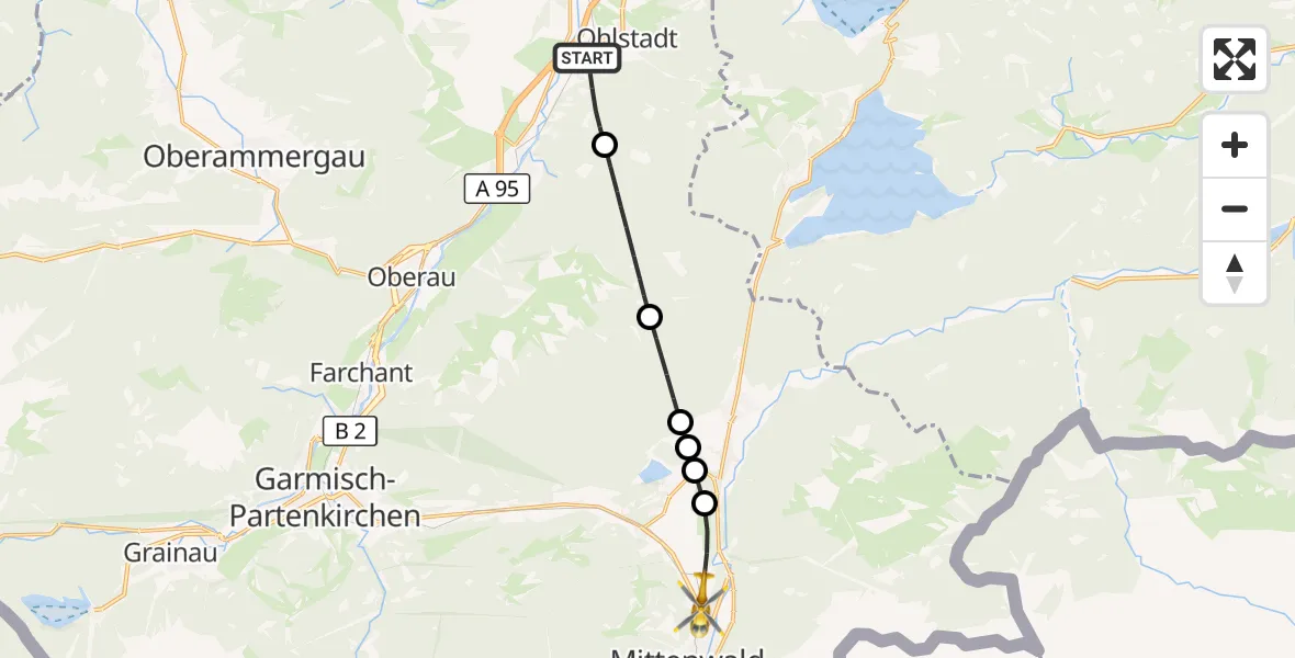 Flugroute Rettungshubschrauber Ohlstadt - Mittenwald, 18 Oktober 2026, 08:52