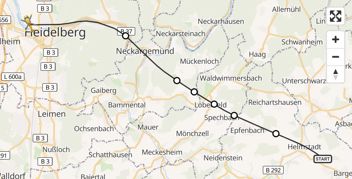 Flugroute Rettungshubschrauber Helmstadt-Bargen - Heidelberg, 18 Oktober 2026, 08:56