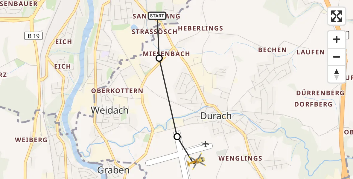 Flugroute Rettungshubschrauber Kempten (Allgäu) - Kempten-Durach Flugplatz, 18 Oktober 2026, 08:57