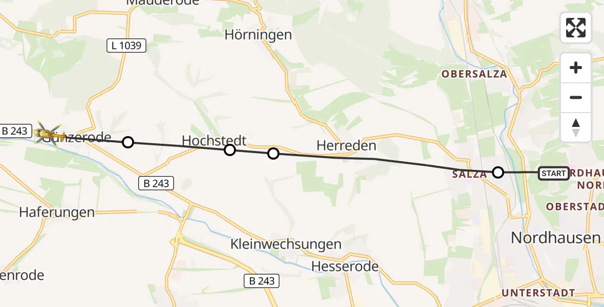 Flugroute Rettungshubschrauber Südharz Hospital Nordhausen - Werther, 18 Oktober 2026, 08:58