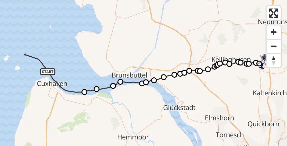 Flugroute Polizeihubschrauber Cuxhaven - Bad Bramstedt Hubschrauberlandeplatz, 18 Oktober 2026, 09:19