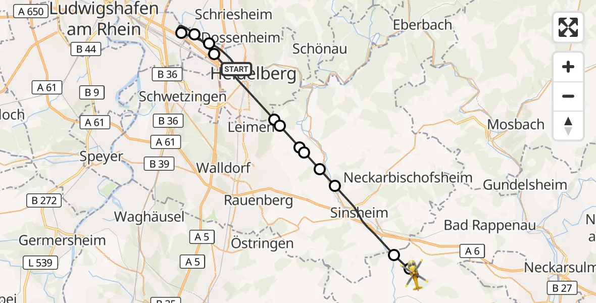 Flugroute Rettungshubschrauber Heidelberg - Kirchardt, 18 Oktober 2026, 09:31