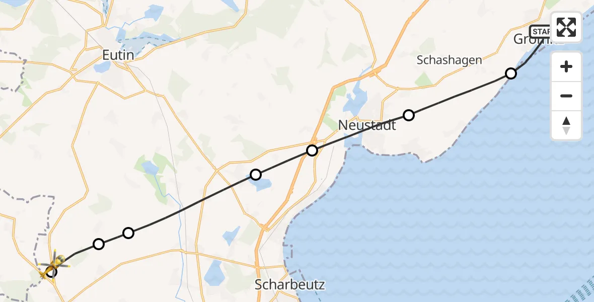 Flugroute Rettungshubschrauber Grömitz - Christoph 12 Luftrettungszentrum, 18 Oktober 2026, 09:36