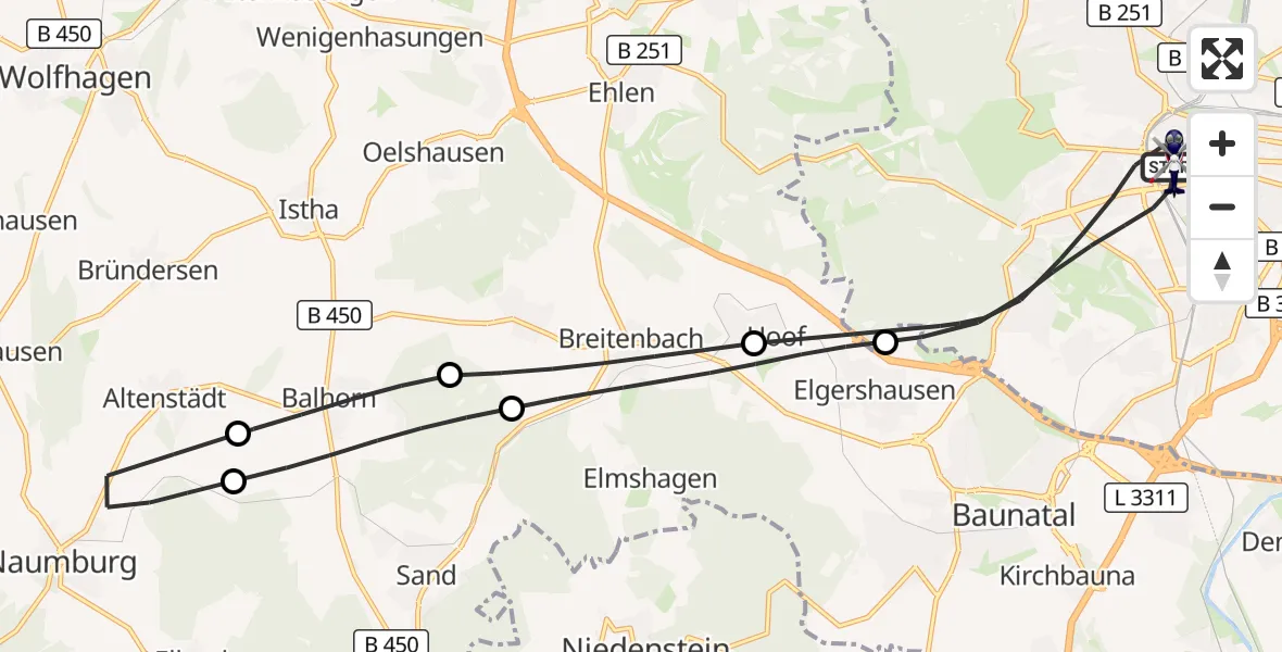 Flugroute Polizeihubschrauber Kassel - Kassel, 18 Oktober 2026, 09:41