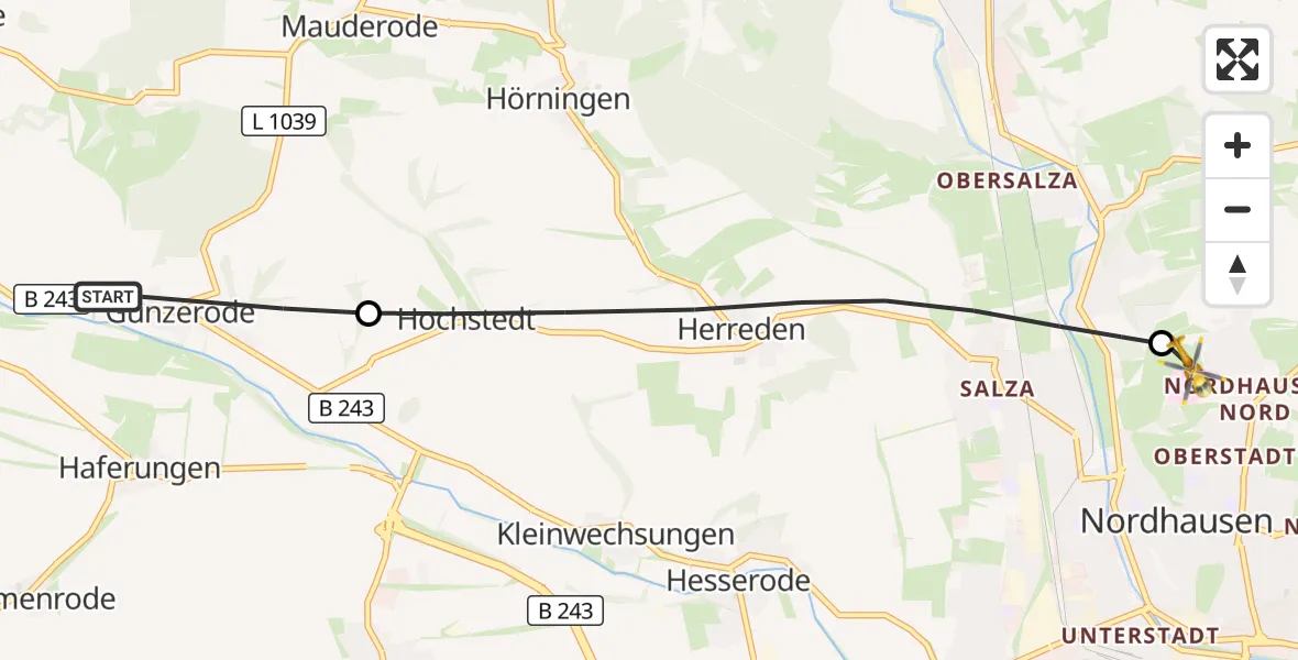 Flugroute Rettungshubschrauber Werther - Südharz Hospital Nordhausen, 18 Oktober 2026, 09:54