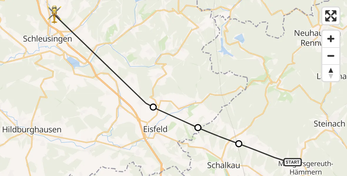 Flugroute Rettungshubschrauber Frankenblick - Schleusingen, 18 Oktober 2026, 09:56