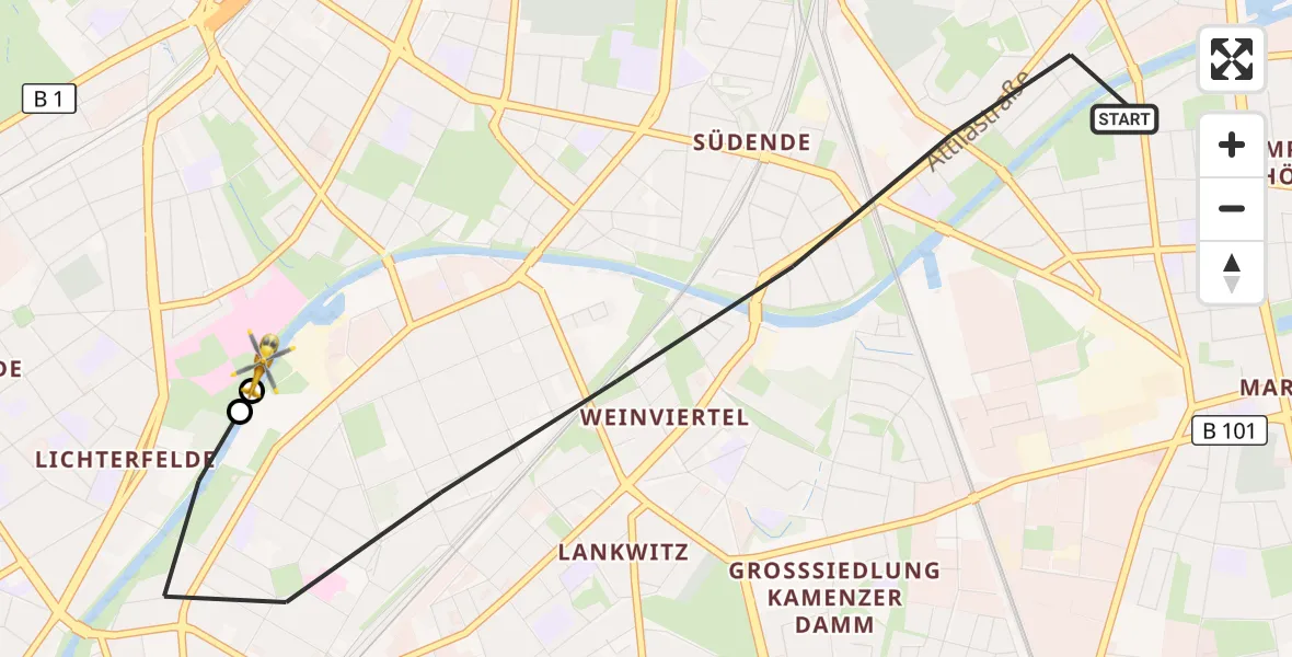 Flugroute Rettungshubschrauber Berlin - Charité Clinic Benjamin Franklin Campus, 18 Oktober 2026, 10:06