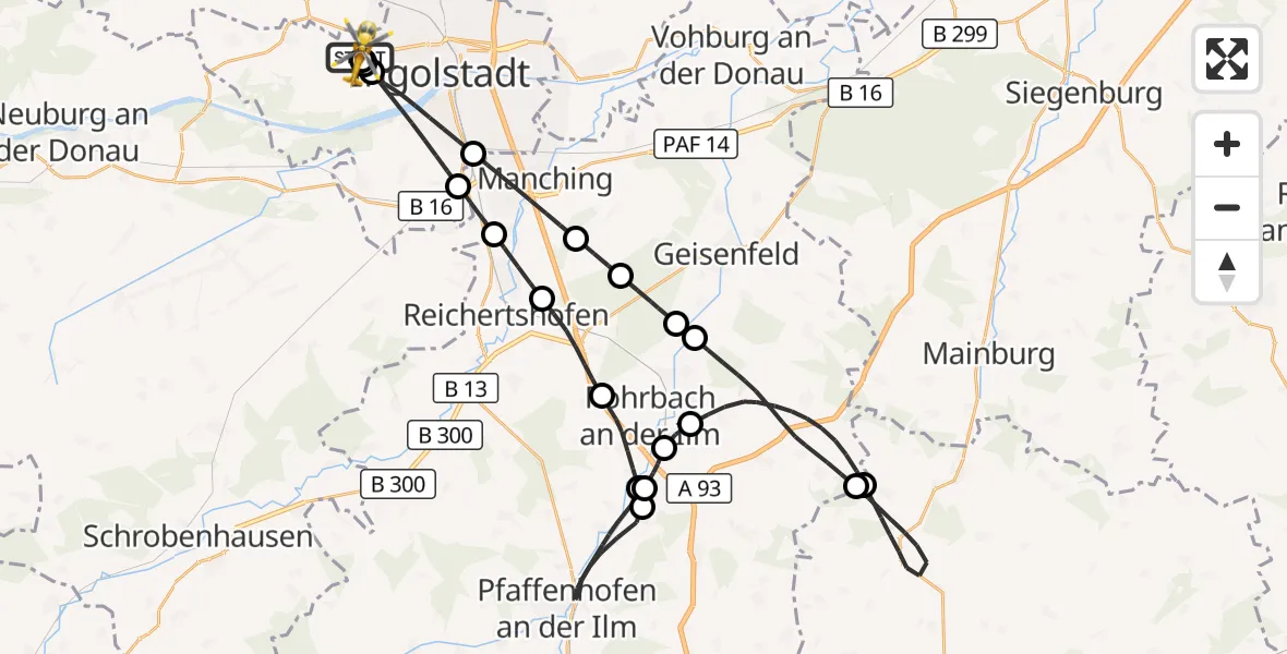 Flugroute Rettungshubschrauber Ingolstadt Hospital - Ingolstadt Hospital, 18 Oktober 2026, 10:09