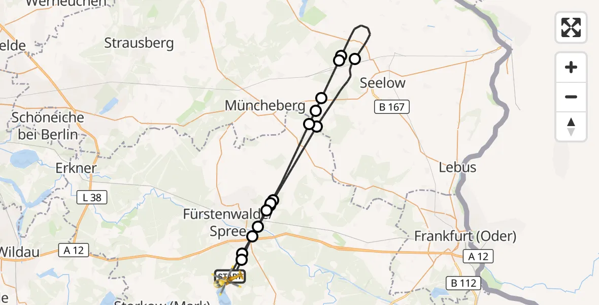 Flugroute Rettungshubschrauber Bad Saarow - Bad Saarow, 18 Oktober 2026, 10:17
