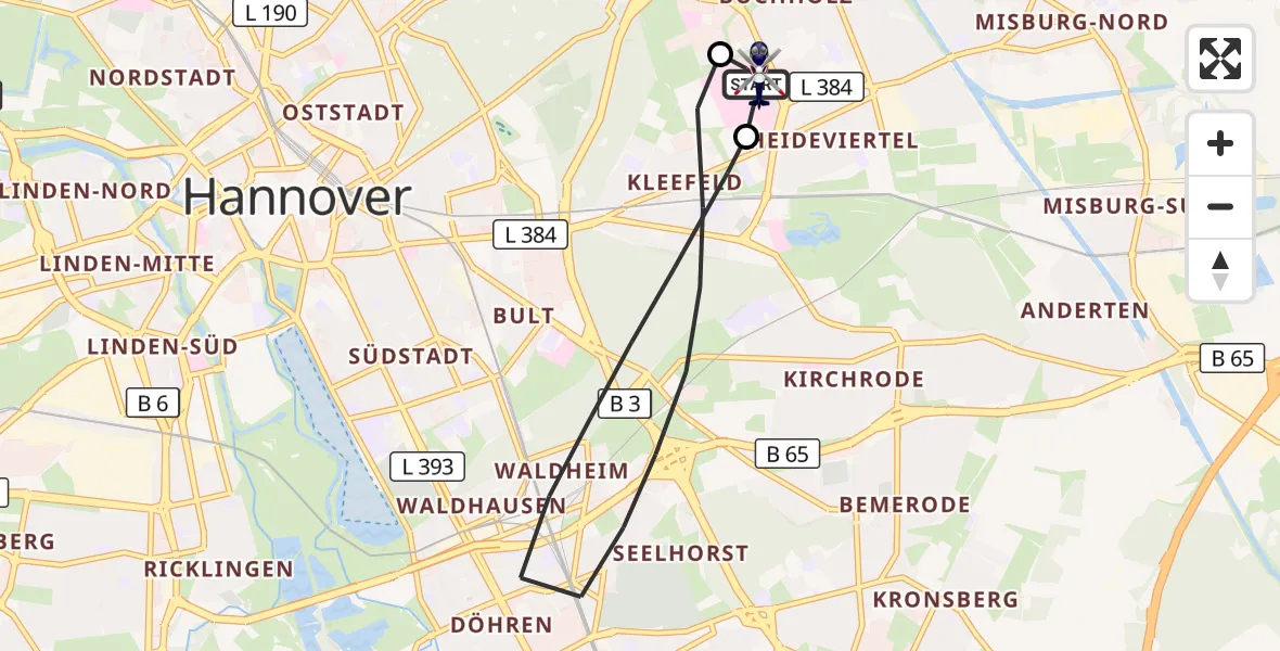 Flugroute Polizeihubschrauber Hannover Luftrettung Hubschrauberlandeplatz (Christoph 4) - Hannover Luftrettung Hubschrauberlandeplatz (Christoph 4), 18 Oktober 2026, 10:20