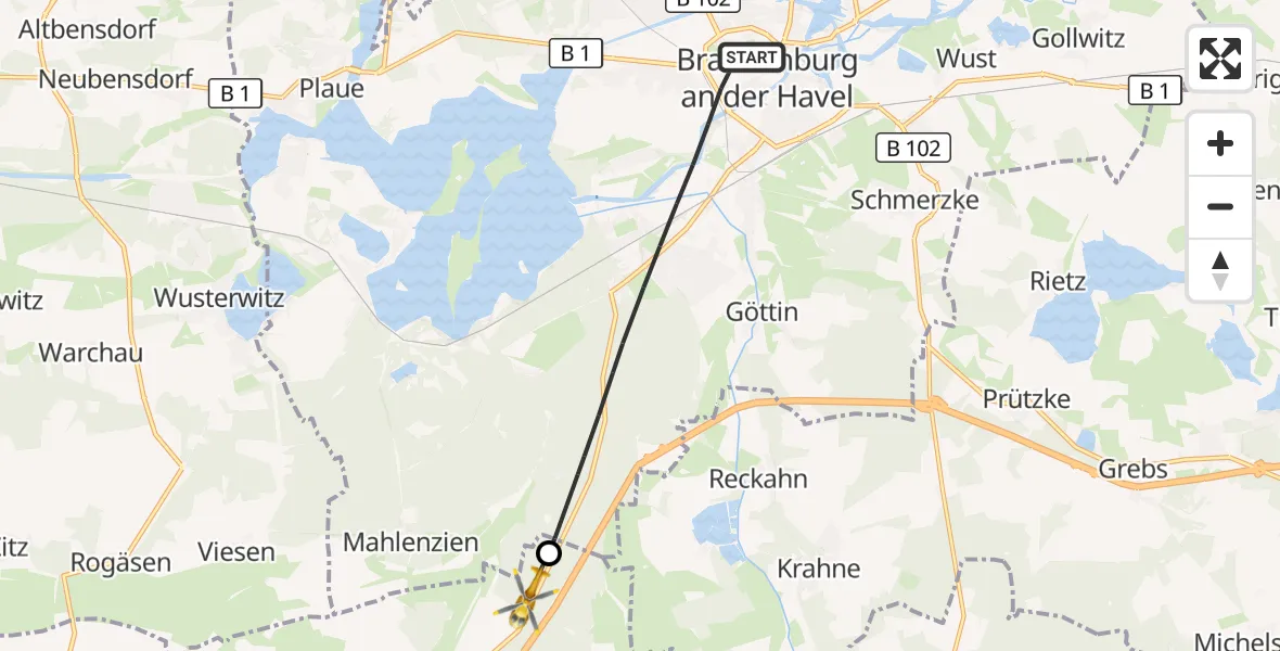 Flugroute Rettungshubschrauber Brandenburg an der Havel - Wenzlow, 18 Oktober 2026, 10:27