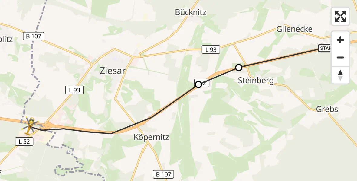 Flugroute Rettungshubschrauber Ziesar - Ziesar, 18 Oktober 2026, 10:33
