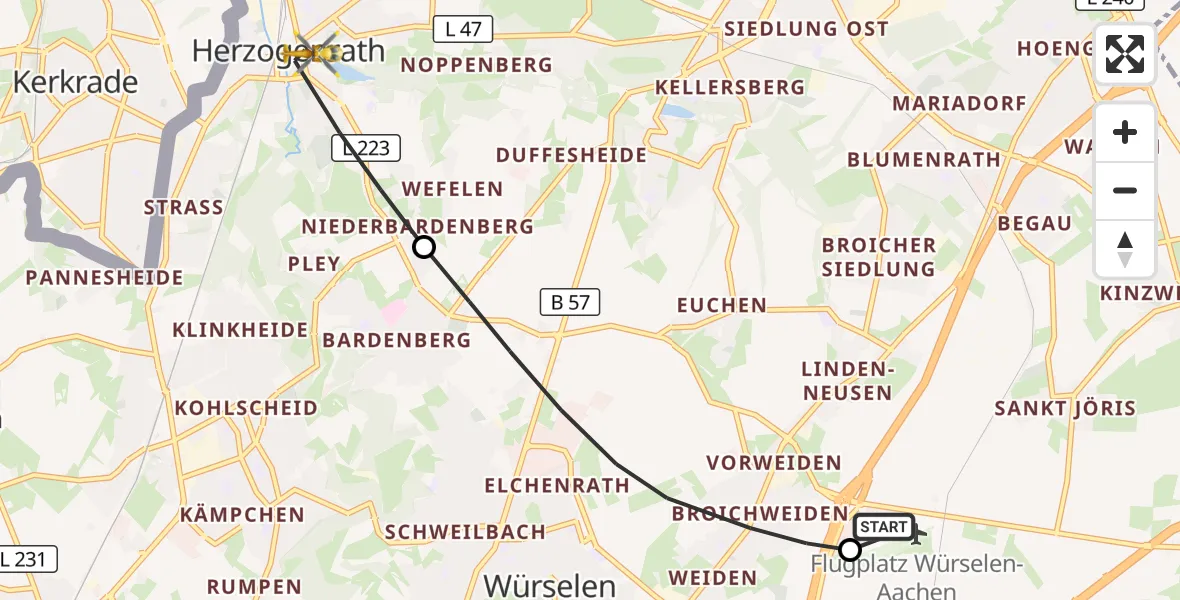 Flugroute Rettungshubschrauber Aachen-Merzbrück Flughafen - Herzogenrath, 18 Oktober 2026, 10:41