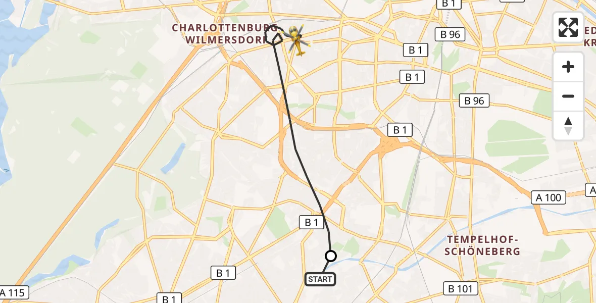 Flugroute Rettungshubschrauber Charité Clinic Benjamin Franklin Campus - Berlin, 18 Oktober 2026, 10:43