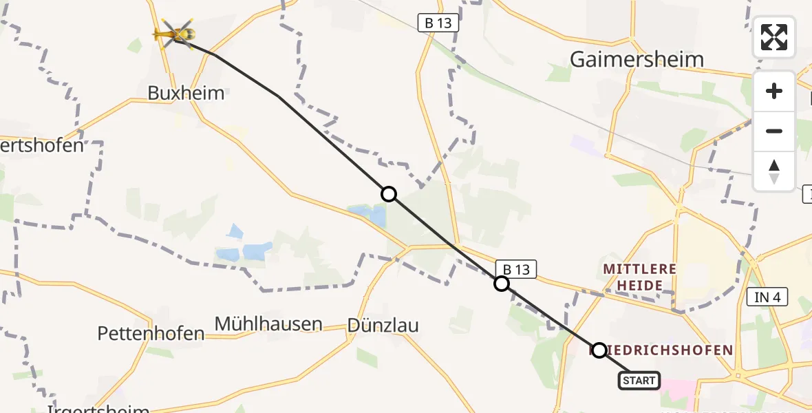 Flugroute Rettungshubschrauber Ingolstadt Hospital - Buxheim, 18 Oktober 2026, 10:59