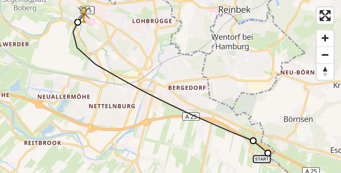Flugroute Rettungshubschrauber Hamburg - Christoph Hansa ADAC Hubschrauberlandeplatz, 18 Oktober 2026, 11:06