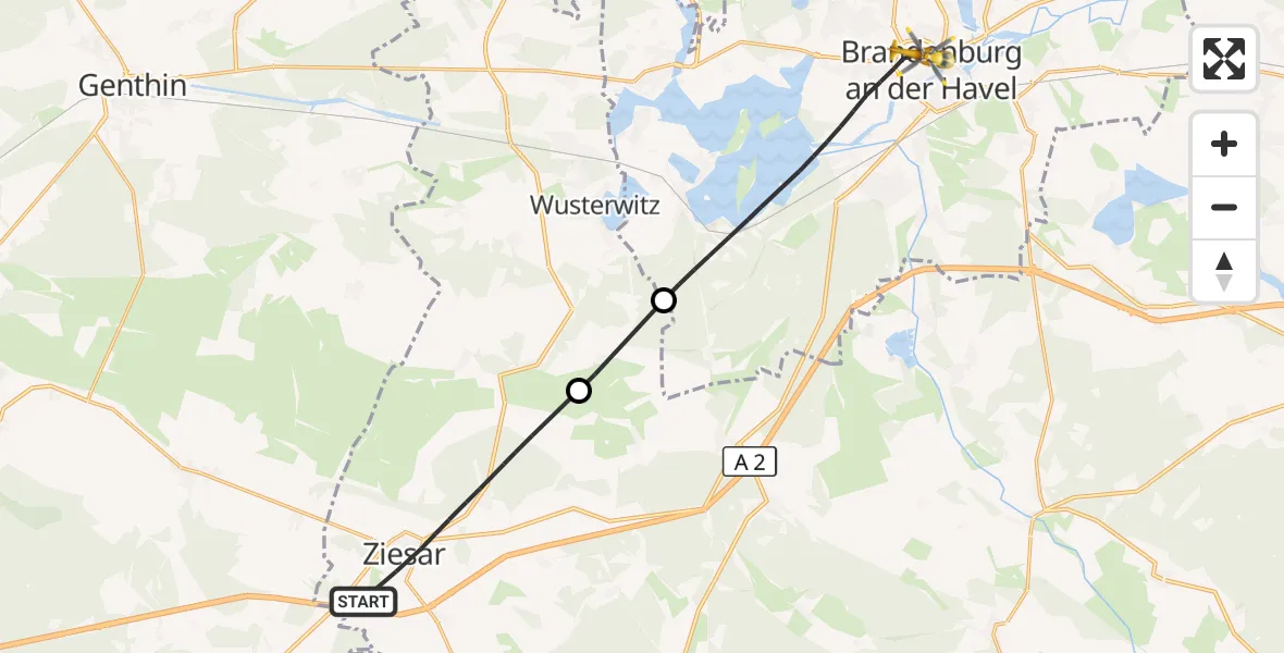 Flugroute Rettungshubschrauber Ziesar - Brandenburg an der Havel, 18 Oktober 2026, 11:09