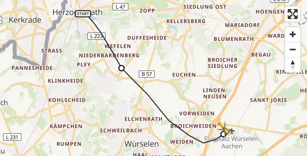 Flugroute Rettungshubschrauber Herzogenrath - Aachen-Merzbrück Flughafen, 18 Oktober 2026, 11:20
