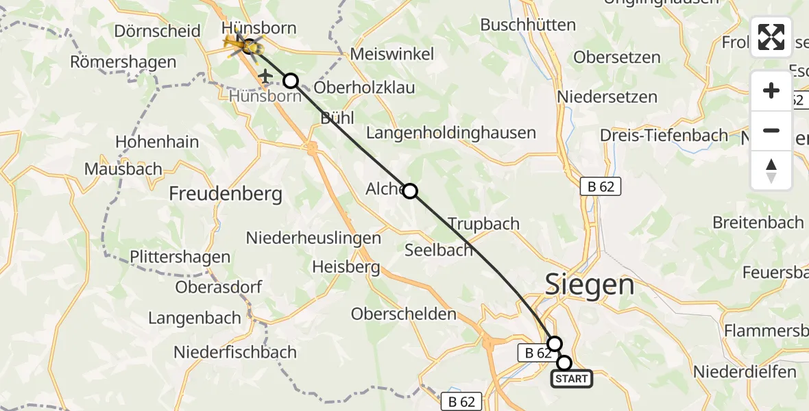 Flugroute Rettungshubschrauber Evangelisches Jung-Stilling Hospital - Wenden, 18 Oktober 2026, 11:36
