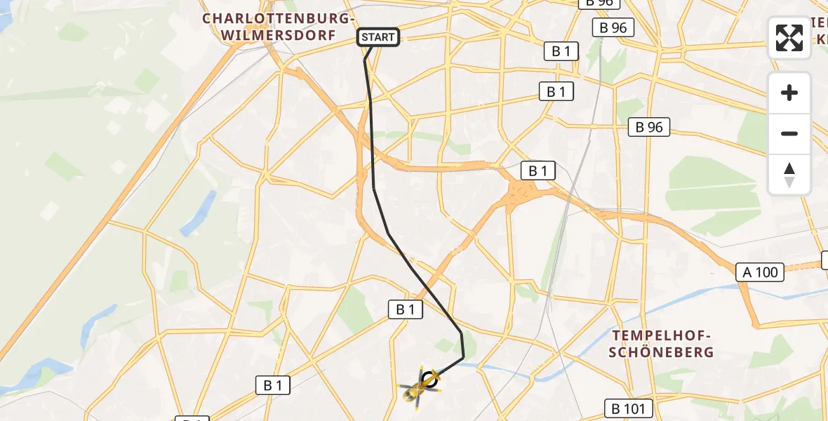 Flugroute Rettungshubschrauber Berlin - Charité Clinic Benjamin Franklin Campus, 18 Oktober 2026, 11:39