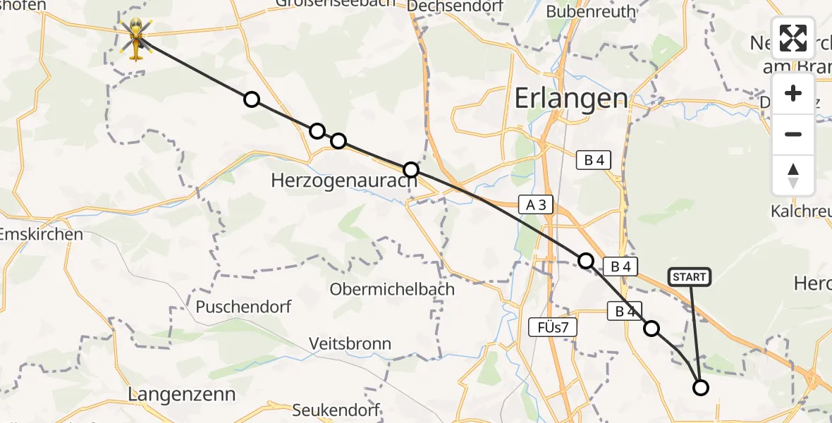 Flugroute Rettungshubschrauber Neunhofer Forst - Weisendorf, 18 Oktober 2026, 11:42