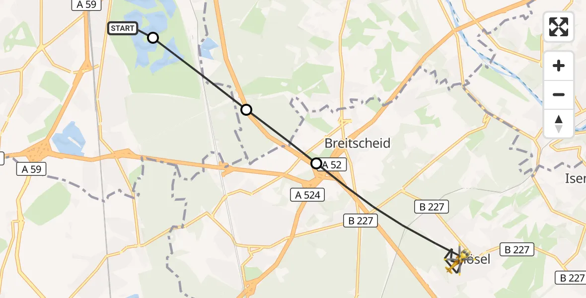 Flugroute Rettungshubschrauber Duisburg Air Rescue Hubschrauberlandeplatz (Christoph 9) - Ratingen, 18 Oktober 2026, 11:53