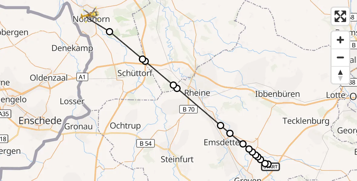 Flugroute Ambulanzhubschrauber Christoph  Westfalen-ADAC - Nordhorn, 18 Oktober 2026, 12:03