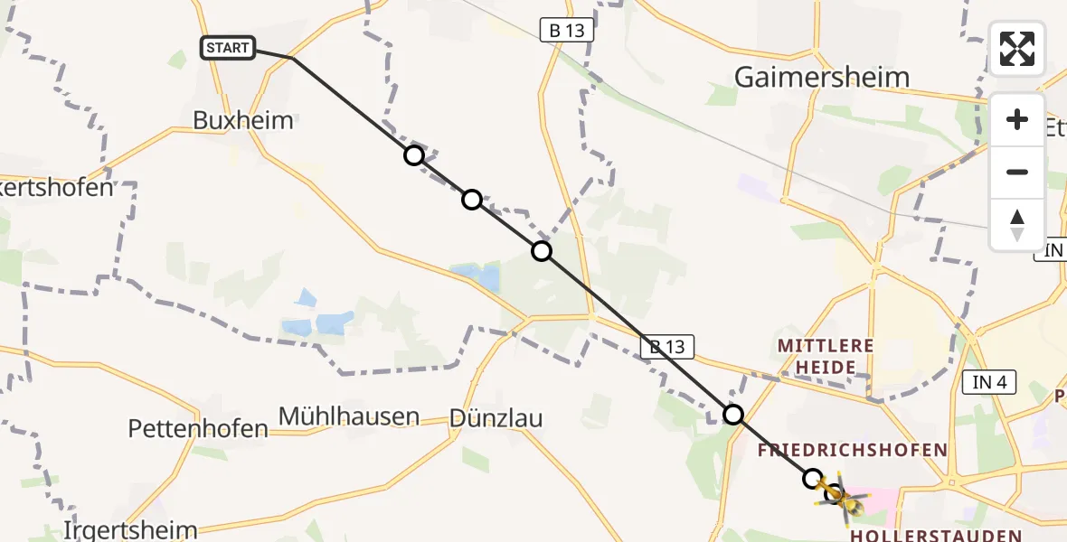 Flugroute Rettungshubschrauber Buxheim - Ingolstadt Hospital, 18 Oktober 2026, 12:05