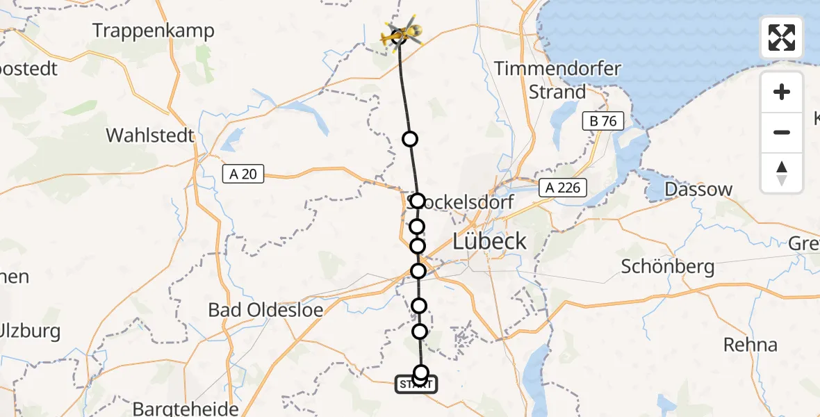 Flugroute Rettungshubschrauber Kastorf - Christoph 12 Luftrettungszentrum, 18 Oktober 2026, 12:05
