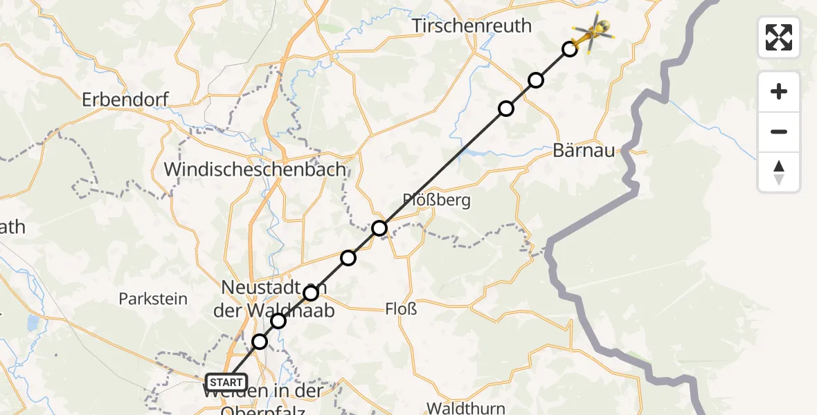 Flugroute Ambulanzhubschrauber Weiden i.d.OPf. - Mähring, 18 Oktober 2026, 12:23