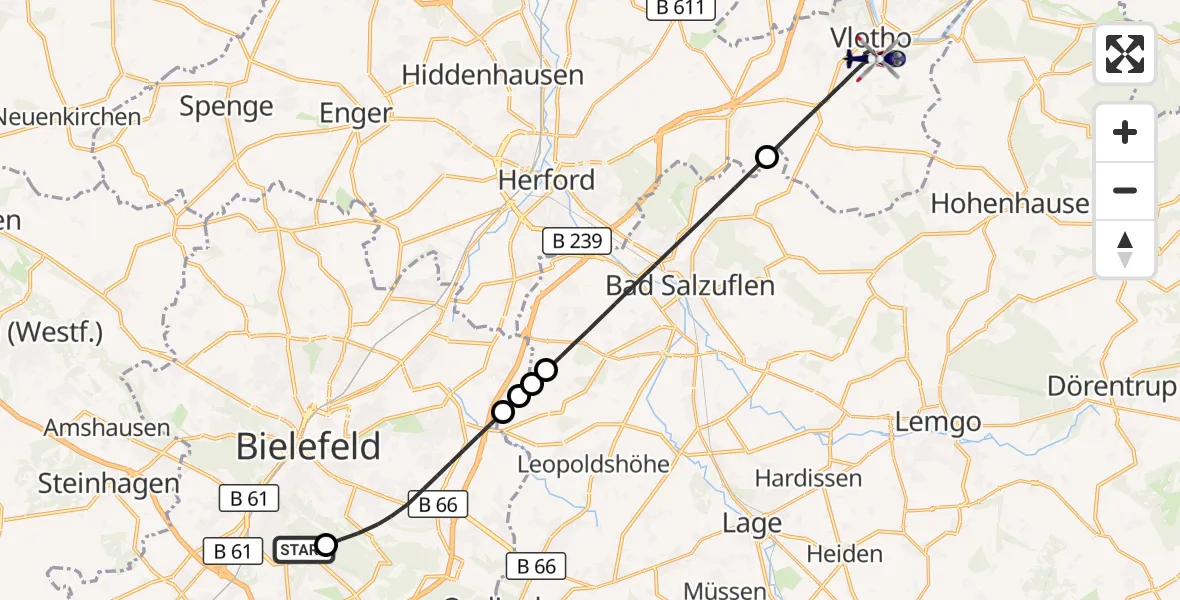 Flugroute Polizeihubschrauber Luftrettungszentrum Bielefeld - Vlotho, 18 Oktober 2026, 12:28