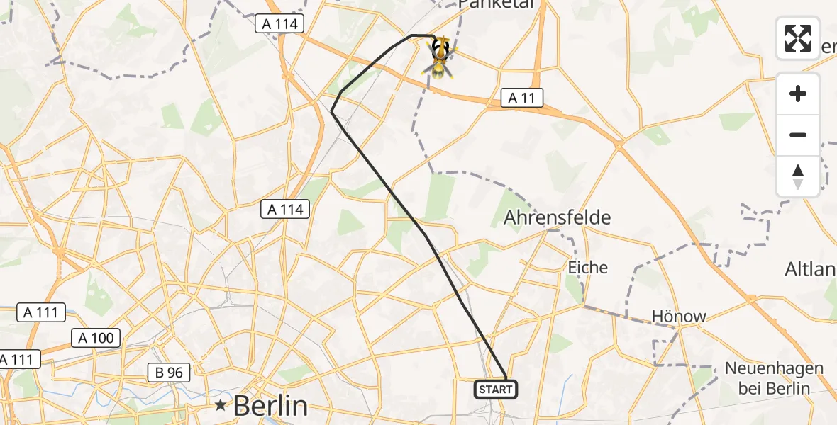 Flugroute Rettungshubschrauber Berlin - Helios Clinic Berlin-Buch, 18 Oktober 2026, 12:31