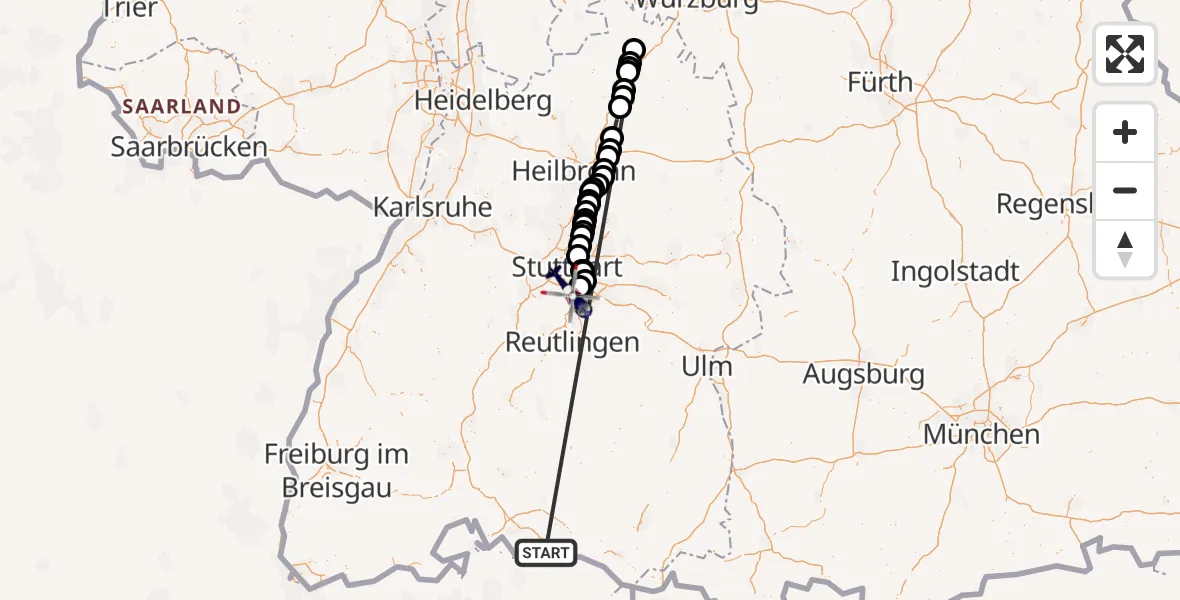 Flugroute Polizeihubschrauber Reichenau - Flughafen Stuttgart, 18 Oktober 2026, 12:32