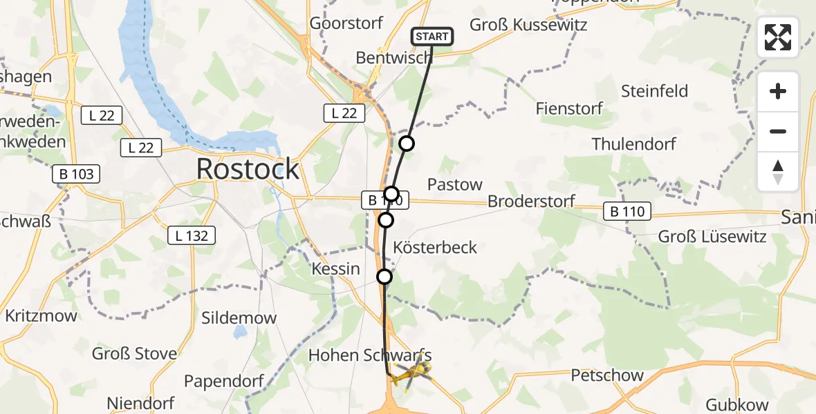 Flugroute Ambulanzhubschrauber Bentwisch - Dummerstorf, 18 Oktober 2026, 12:35