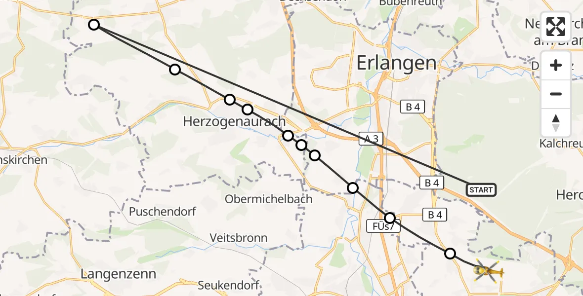 Flugroute Rettungshubschrauber Neunhofer Forst - Flughafen Nuremberg, 18 Oktober 2026, 12:36