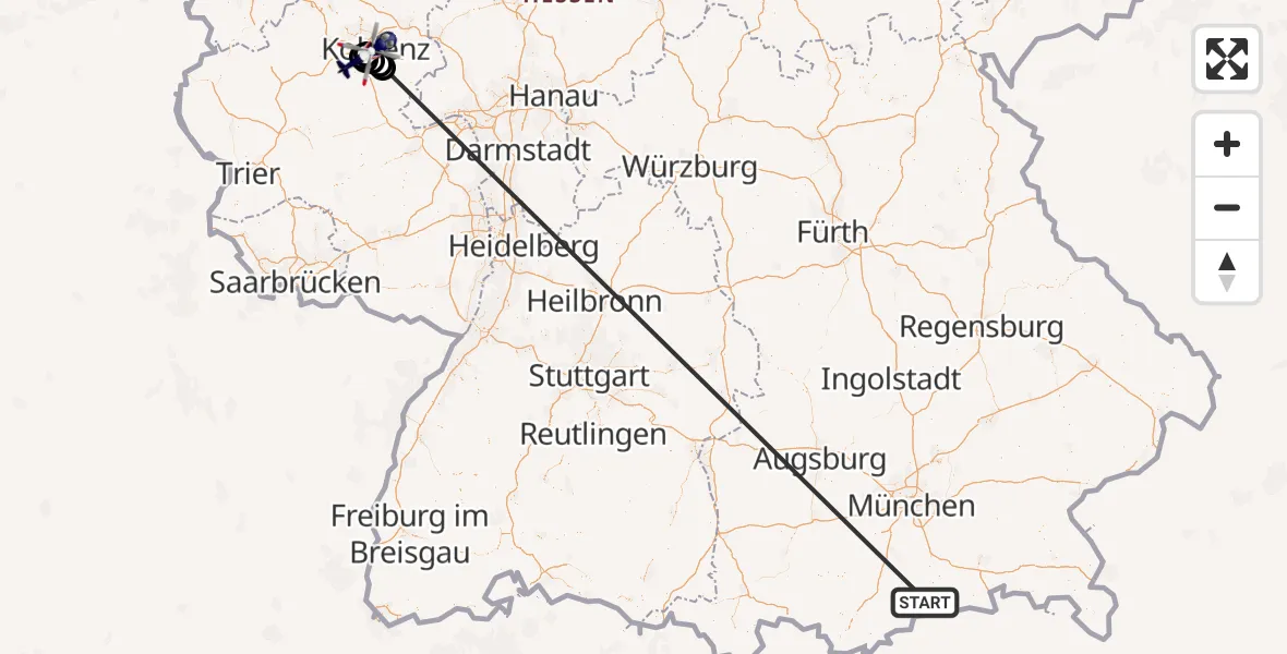 Flugroute Polizeihubschrauber Kreuth - Koblenz-Winningen Flugplatz, 18 Oktober 2026, 12:41