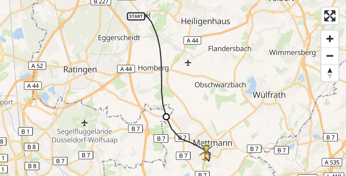 Flugroute Rettungshubschrauber Ratingen - Mettmann, 18 Oktober 2026, 12:42