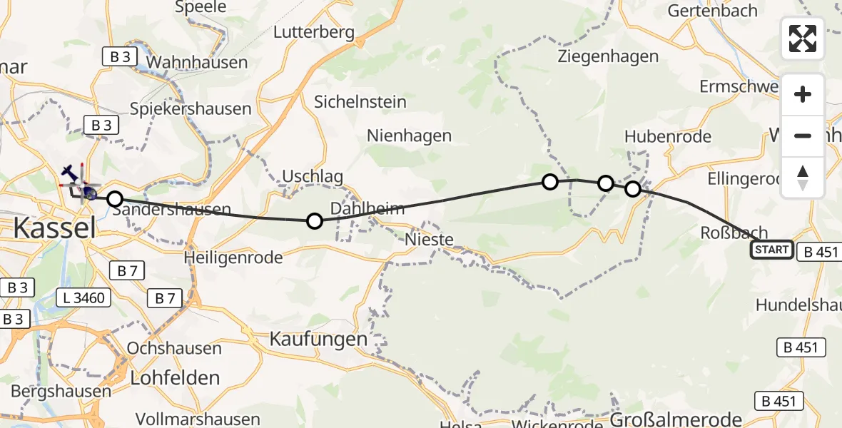 Flugroute Polizeihubschrauber Witzenhausen - Kassel, 18 Oktober 2026, 12:54