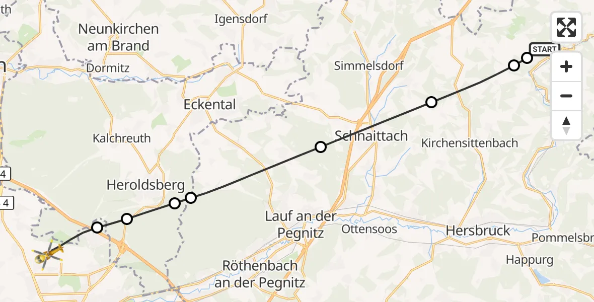 Flugroute Ambulanzhubschrauber Hartenstein - Flughafen Nuremberg, 18 Oktober 2026, 12:57