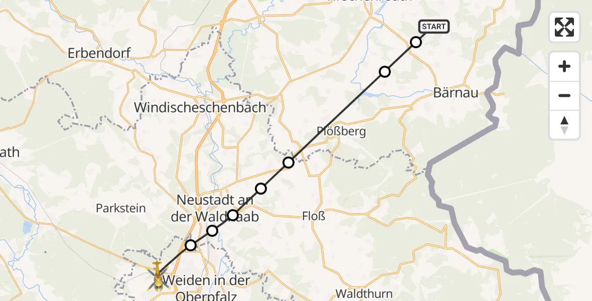 Flugroute Ambulanzhubschrauber Tirschenreuth - Weiden i.d.OPf., 18 Oktober 2026, 13:01