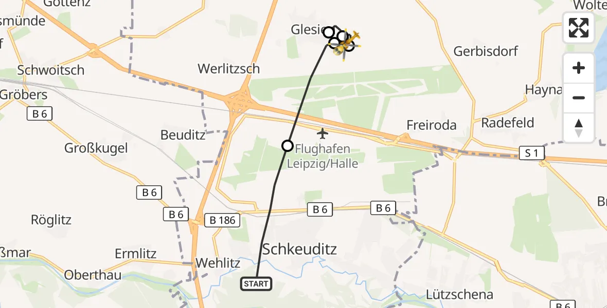 Flugroute Rettungshubschrauber Schkeuditz - Flughafen Leipzig/Halle, 18 Oktober 2026, 13:02