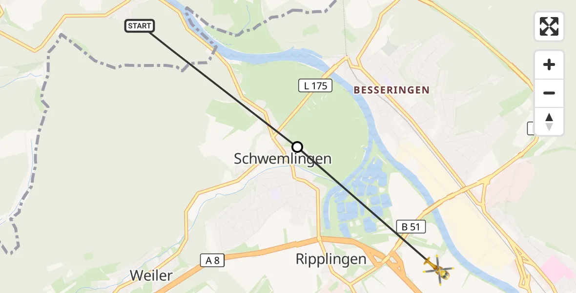 Flugroute Rettungshubschrauber Mettlach - Merzig, 18 Oktober 2026, 13:04